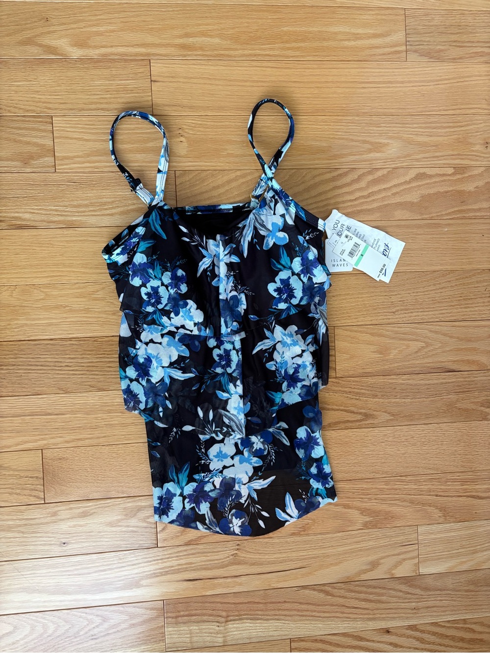 Island Waves Blue/Lavender Floral Tankini Top. Size 8